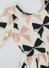 3/4 Sleeve Twirl Dress in Vintage Pink and Black Bows