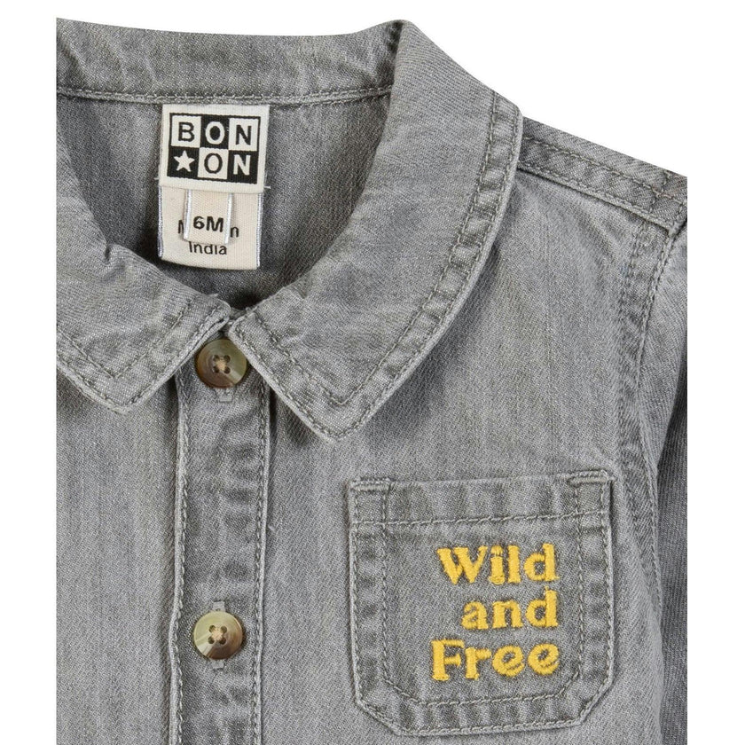 BONTON Soft Grey Embroidered Pan Baby Shirt