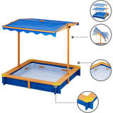Teamson Kids Outdoor 46" x 46" Sand Box with Adjustable Canopy
