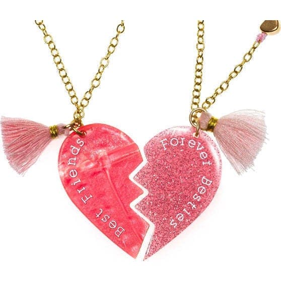Best Friends Besties Forever Pink Glitter Pearl Necklaces