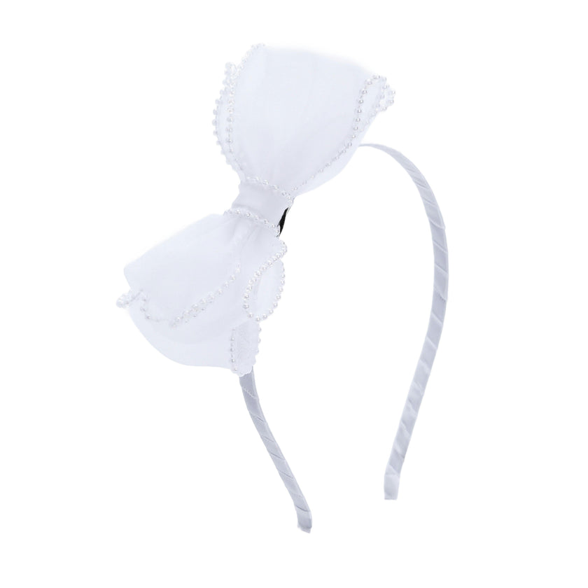 White Elegant Pearl Bow Headband