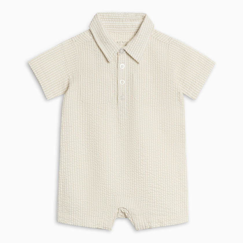 Mato Seersucker Collared Romper - Dune Stripe