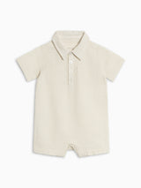 Mato Seersucker Collared Romper - Dune Stripe