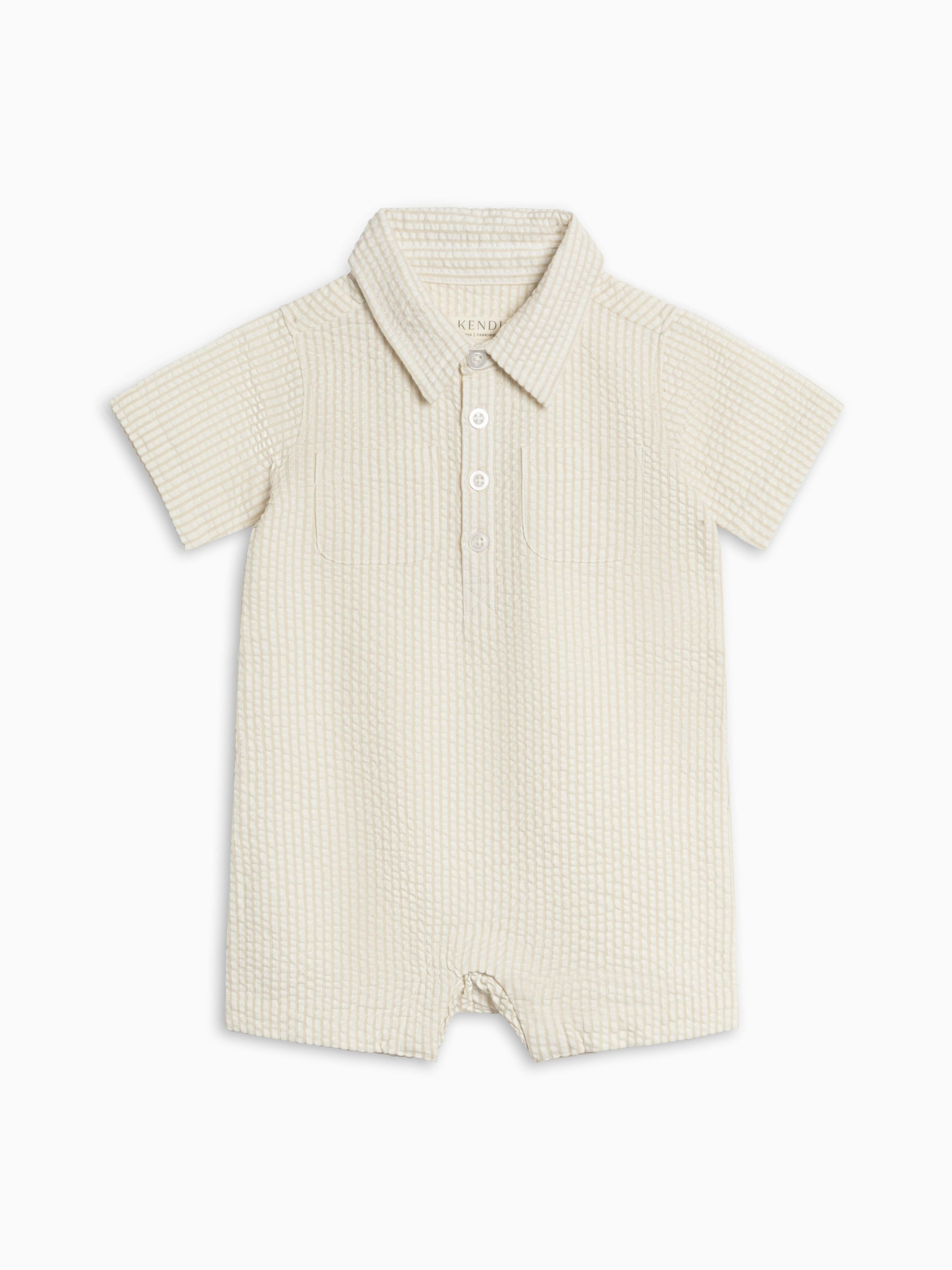 Mato Seersucker Collared Romper - Dune Stripe