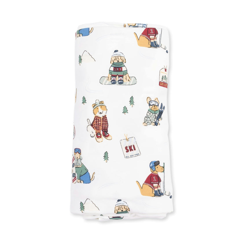 Winter Sports Dogs Green - Swaddle Blanket