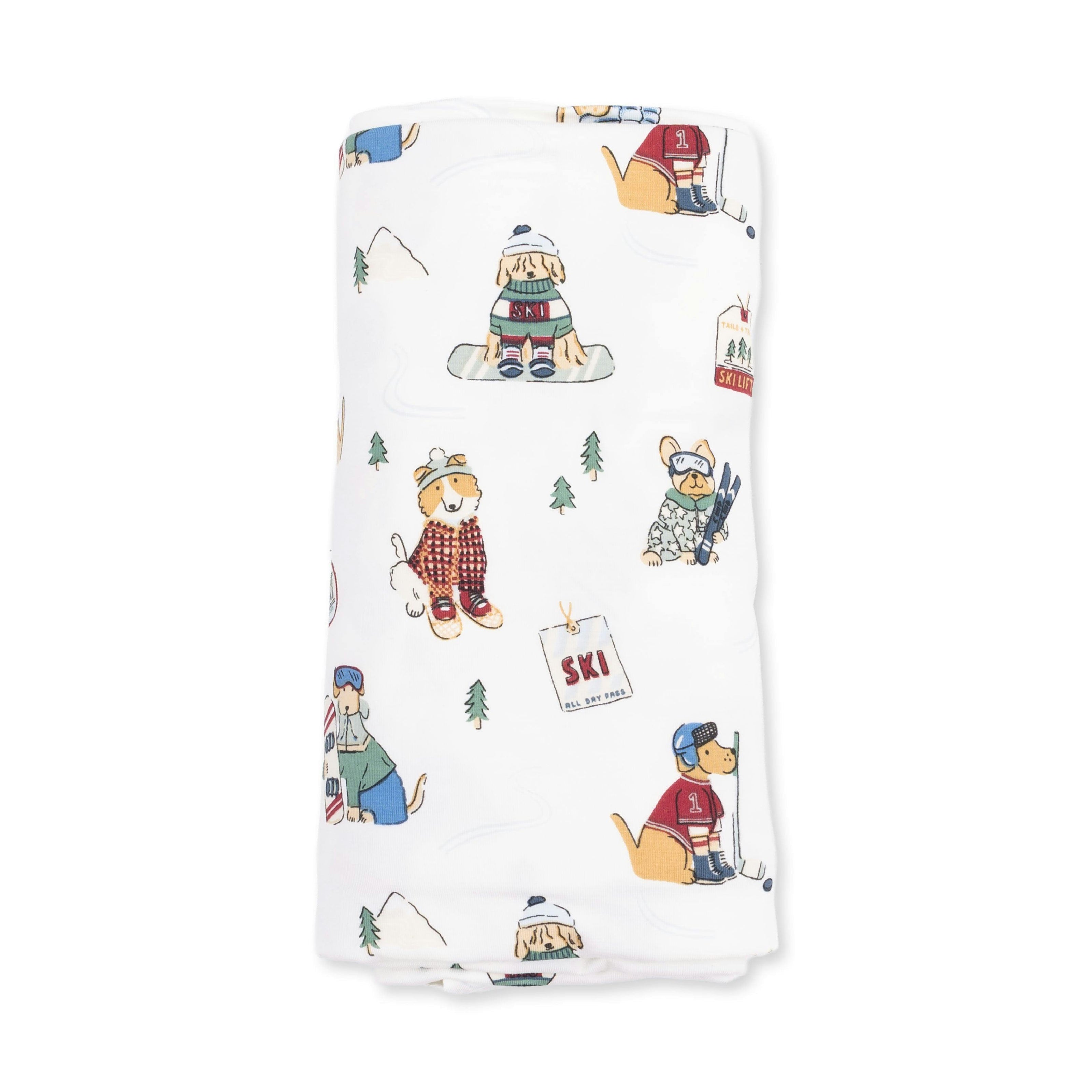 Winter Sports Dogs Green - Swaddle Blanket