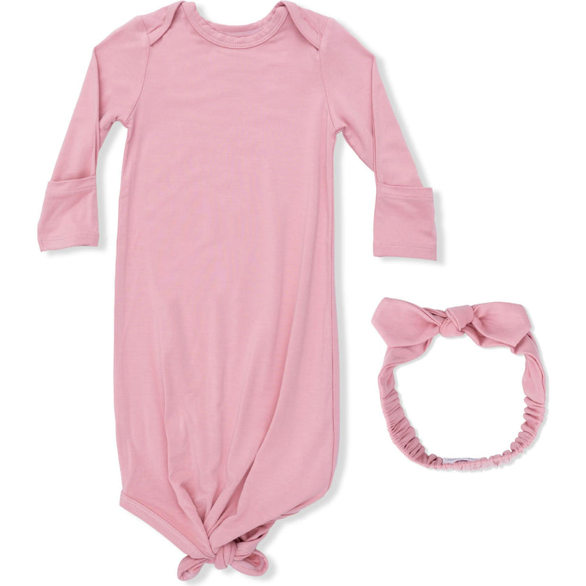 Solid Rose Elegance - Knotted Gown and Headband