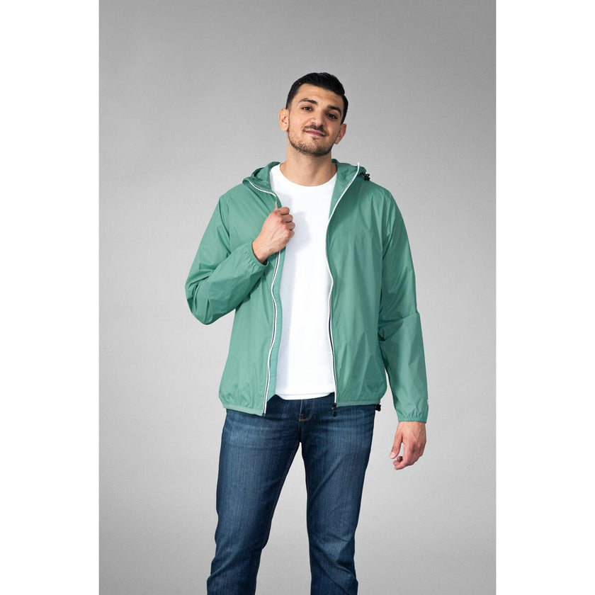 Moss green full zip packable Rain jacket and windbreaker