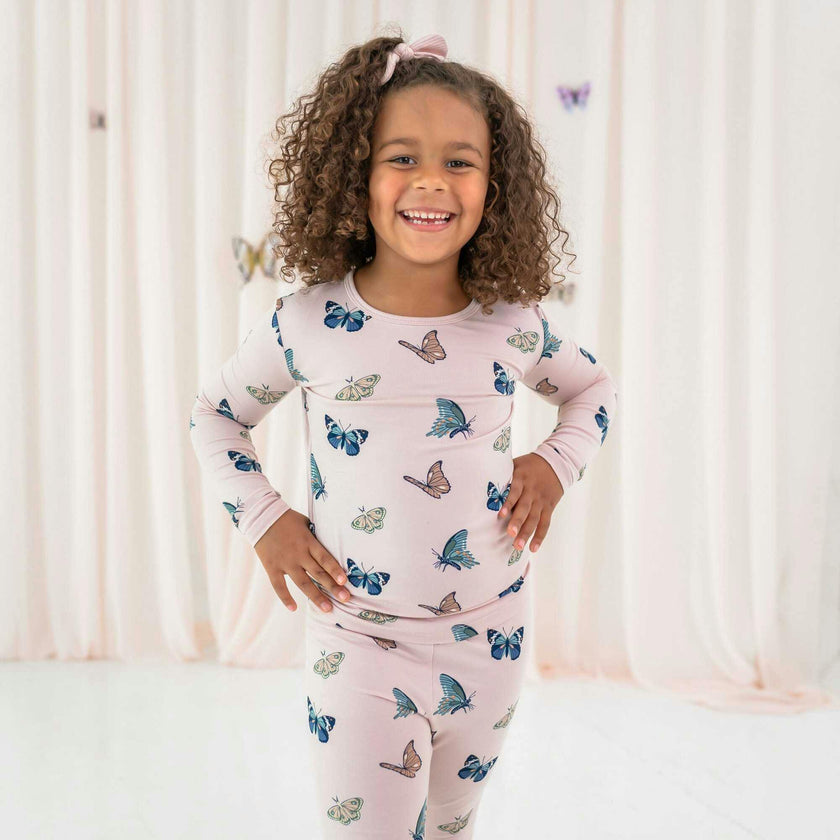 Long Sleeve Toddler Pajama in Blush Butterfly