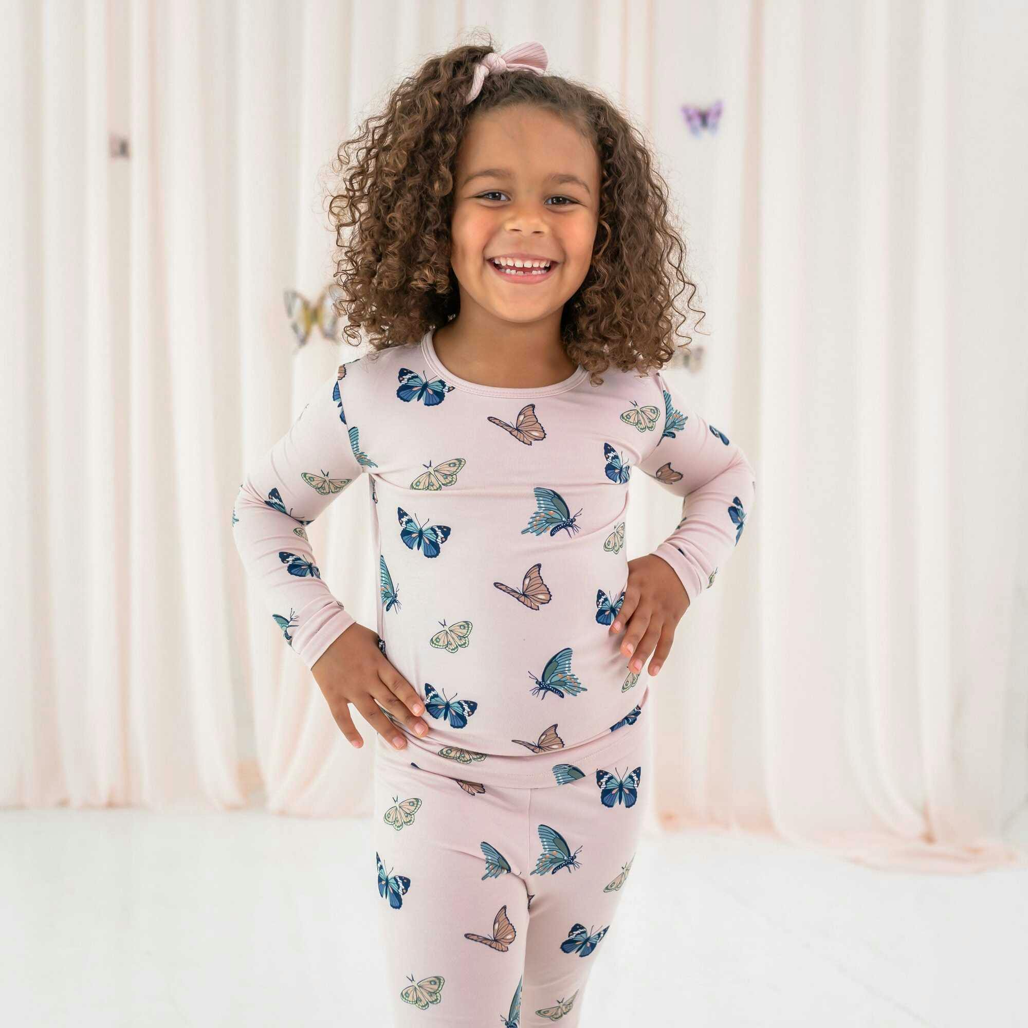 Long Sleeve Toddler Pajama in Blush Butterfly