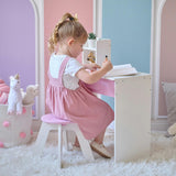 Rosé Shine Wood Vanity & Desk with LED Mirror & Stool