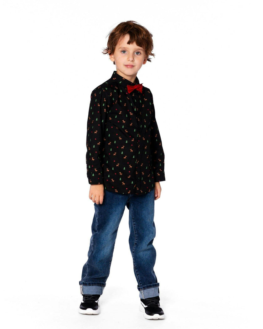 Printed Poplin Shirt with Bow Tie