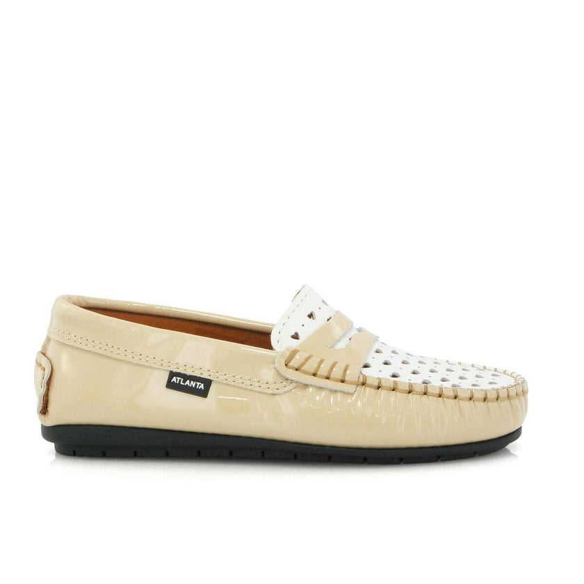032 Walkers - beige patent with hearts