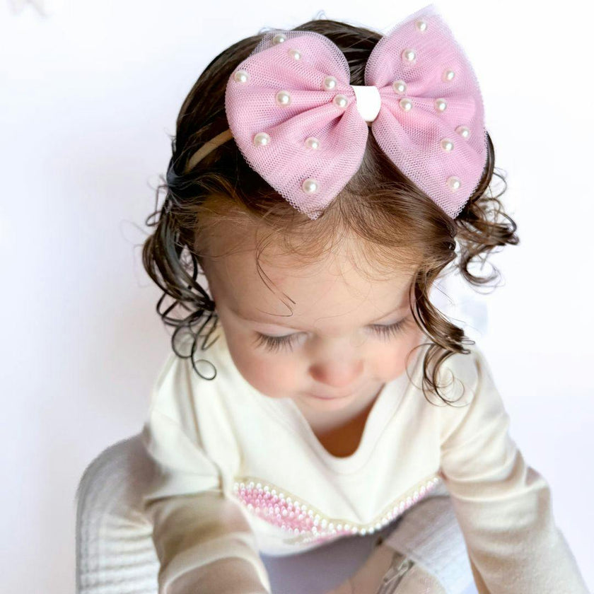 Pretty Pearl Tulle Bow Baby Headband