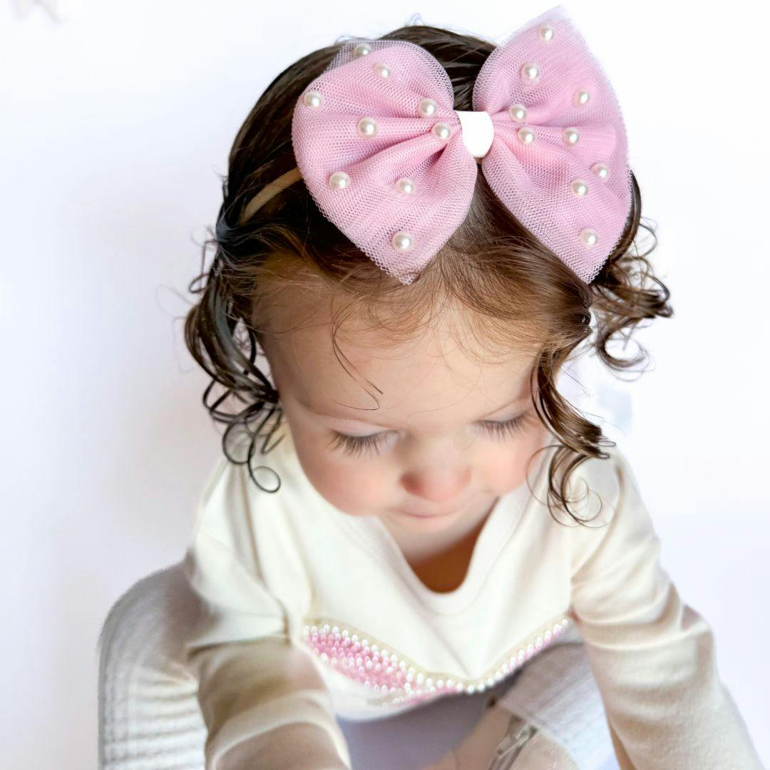 Pretty Pearl Tulle Bow Baby Headband