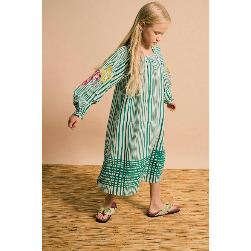 UVAS STRIPED DRESS WITH PUFFY SLEEVES GREEN