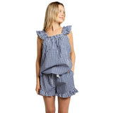 Women's Hepburn Gingham Navy Frill Tank PJ Set