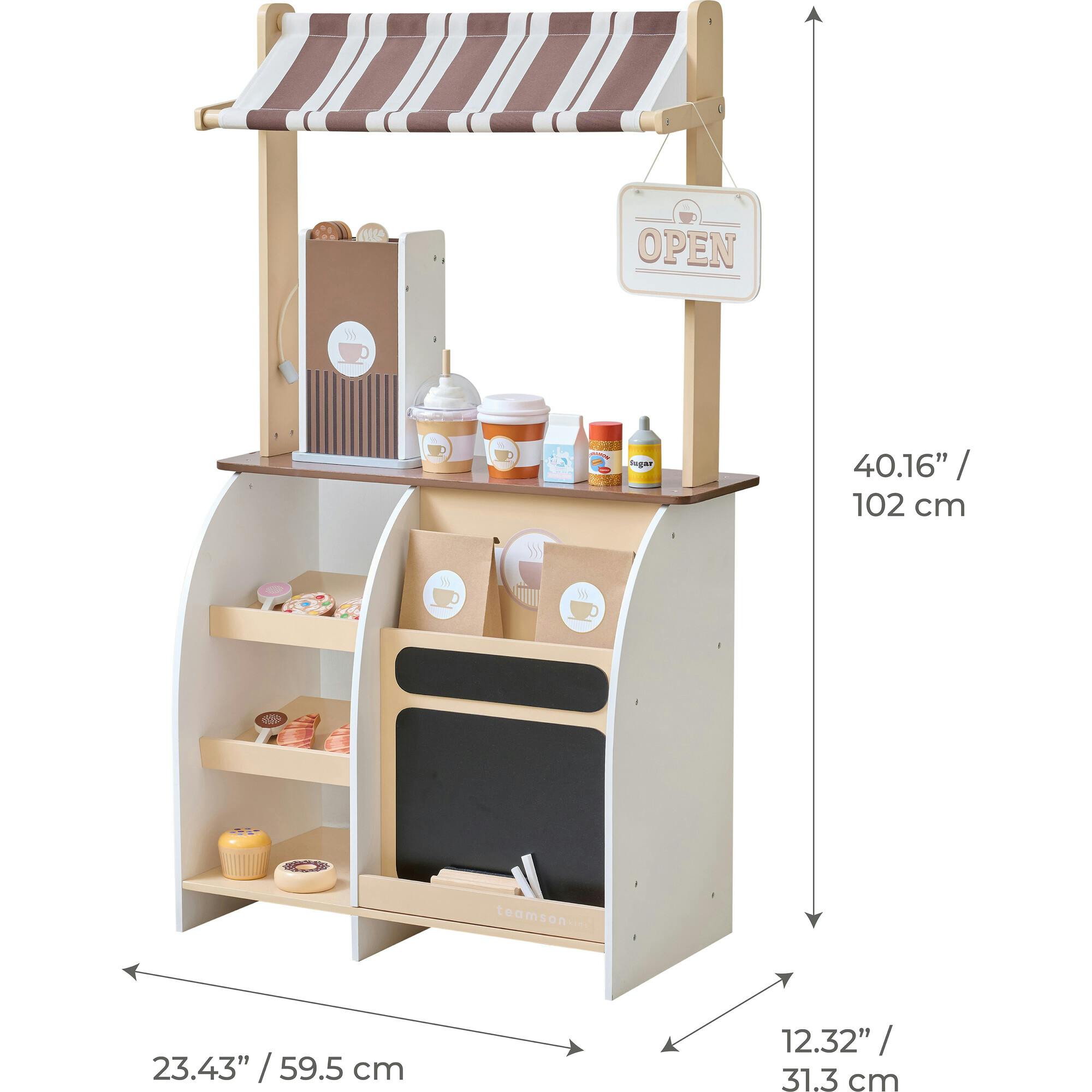 Teamson Kids Espresso Treats Wooden Coffee Stand with 29 Pcs Accessories