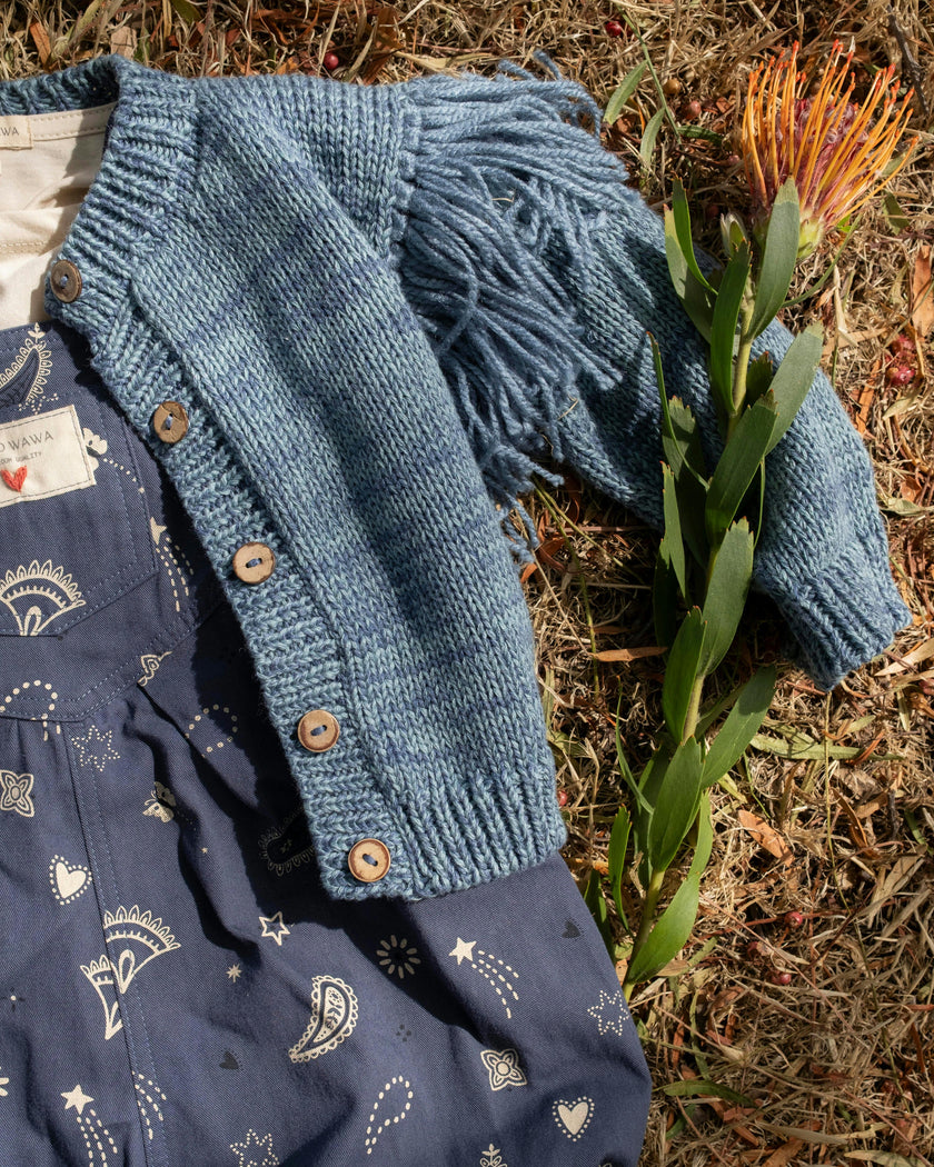 Fringed Cardigan in Luna Blue