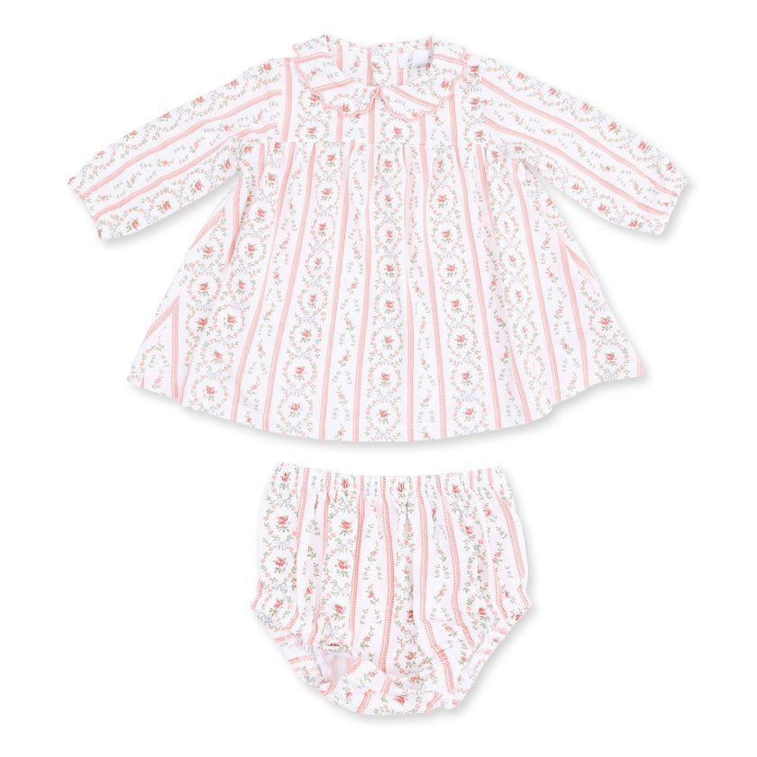 Marnie Rosebud Stripe - Long Sleeve Petal Collar Dress and Bloomer