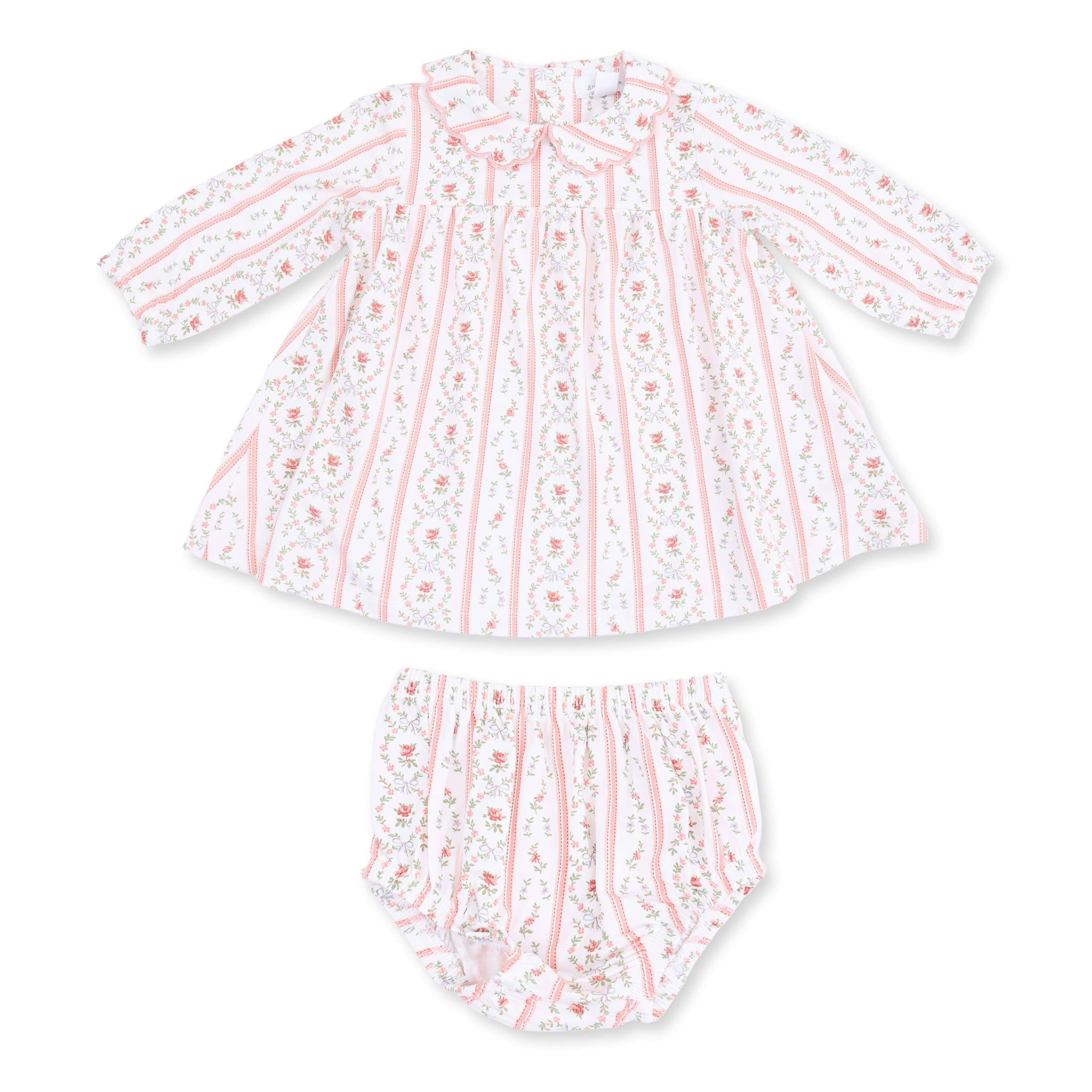 Marnie Rosebud Stripe - Long Sleeve Petal Collar Dress and Bloomer