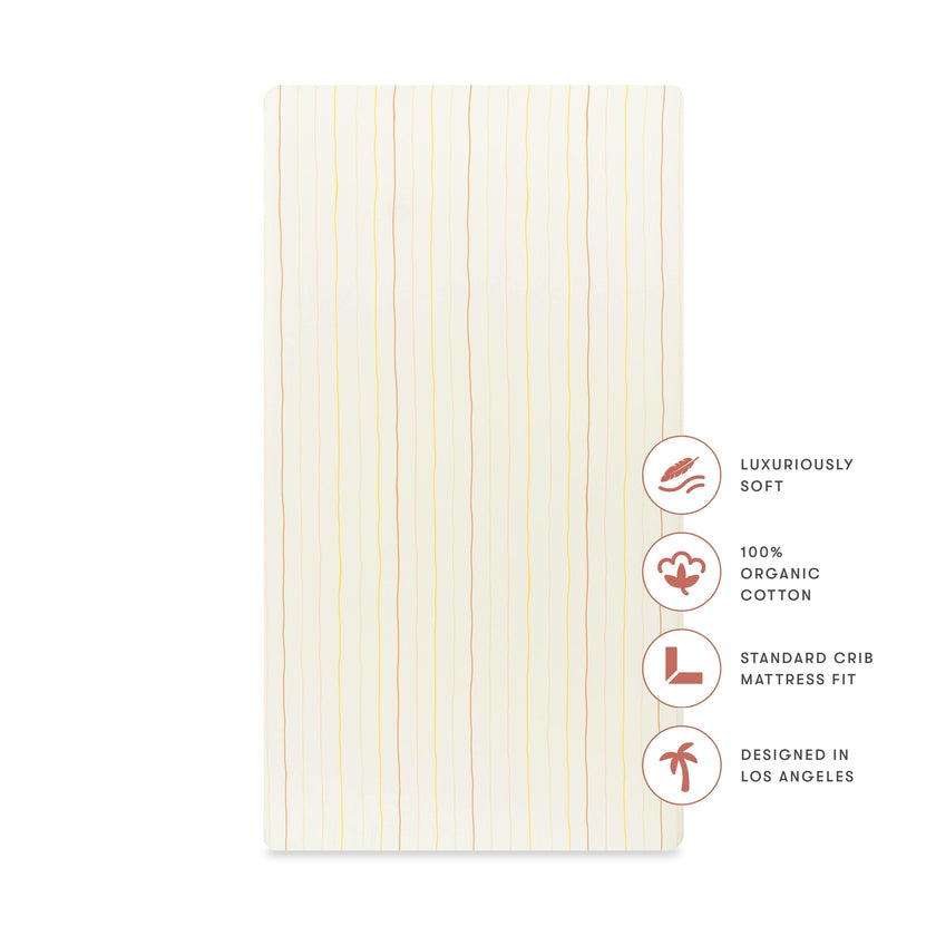 Crib Sheet in GOTS Certified Organic Brushed Cotton in Ivory with Warm Multi-Color Stripes