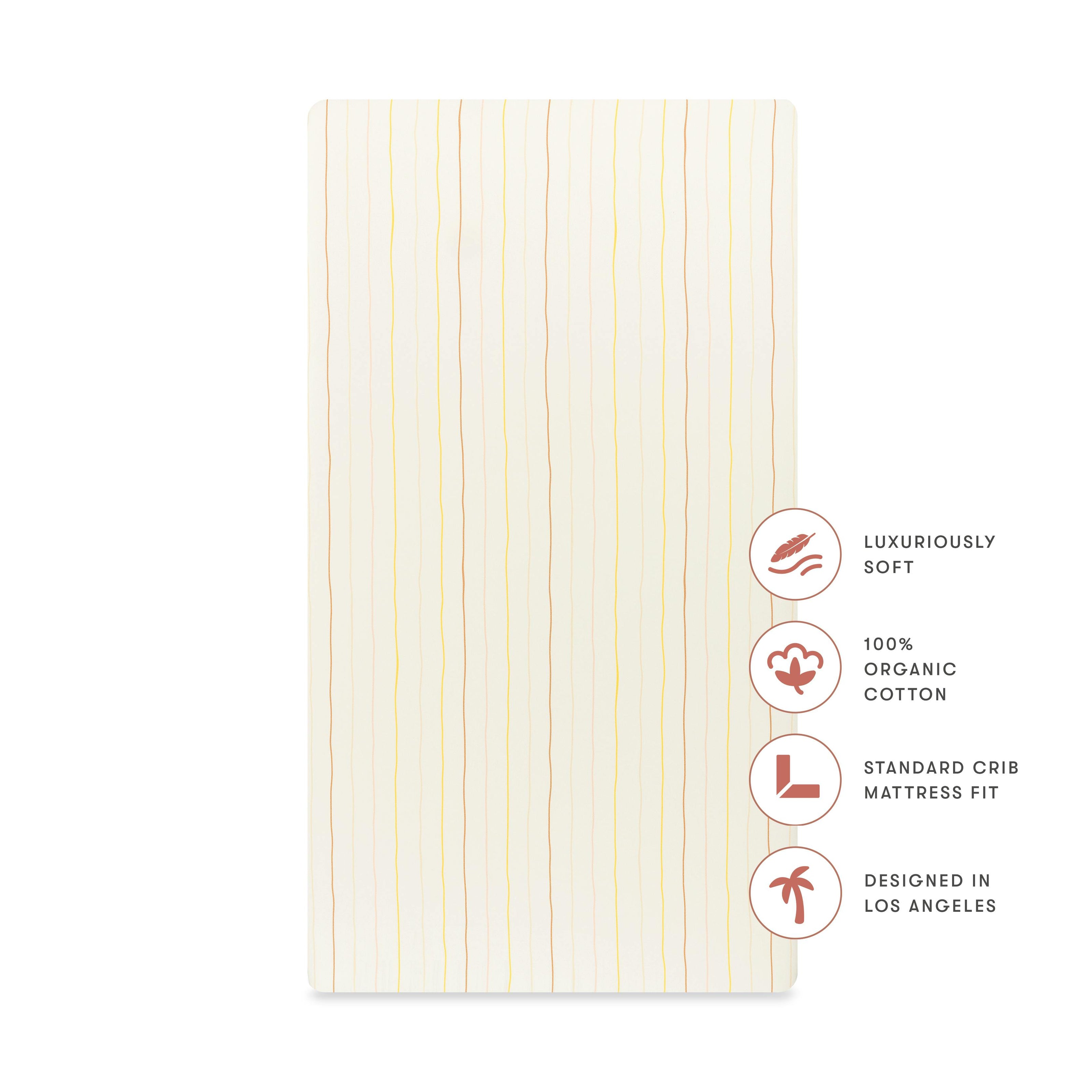 Crib Sheet in GOTS Certified Organic Brushed Cotton in Ivory with Warm Multi-Color Stripes