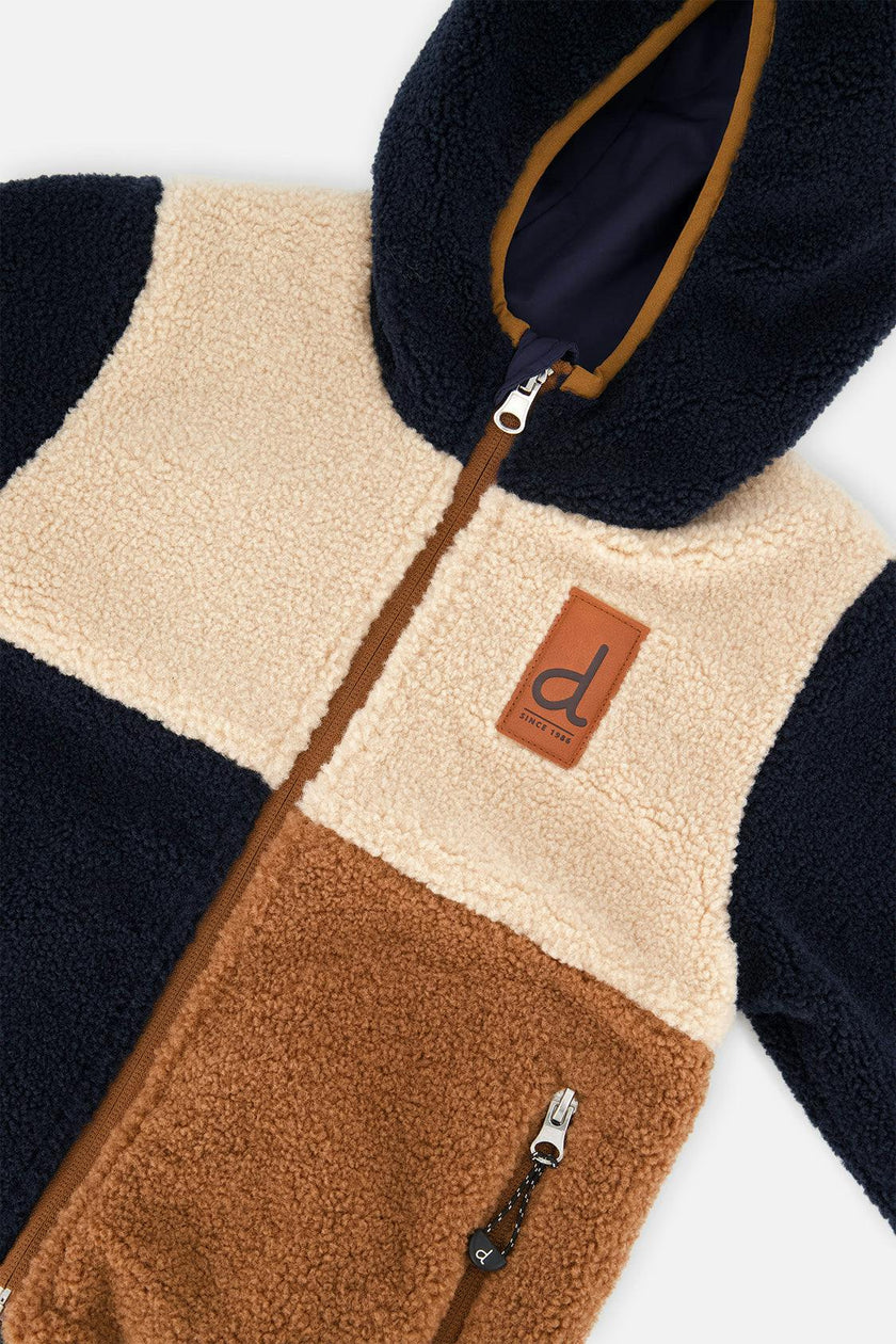 Reversible Mid-Season Jacket Dark Blue, Beige And Brown
