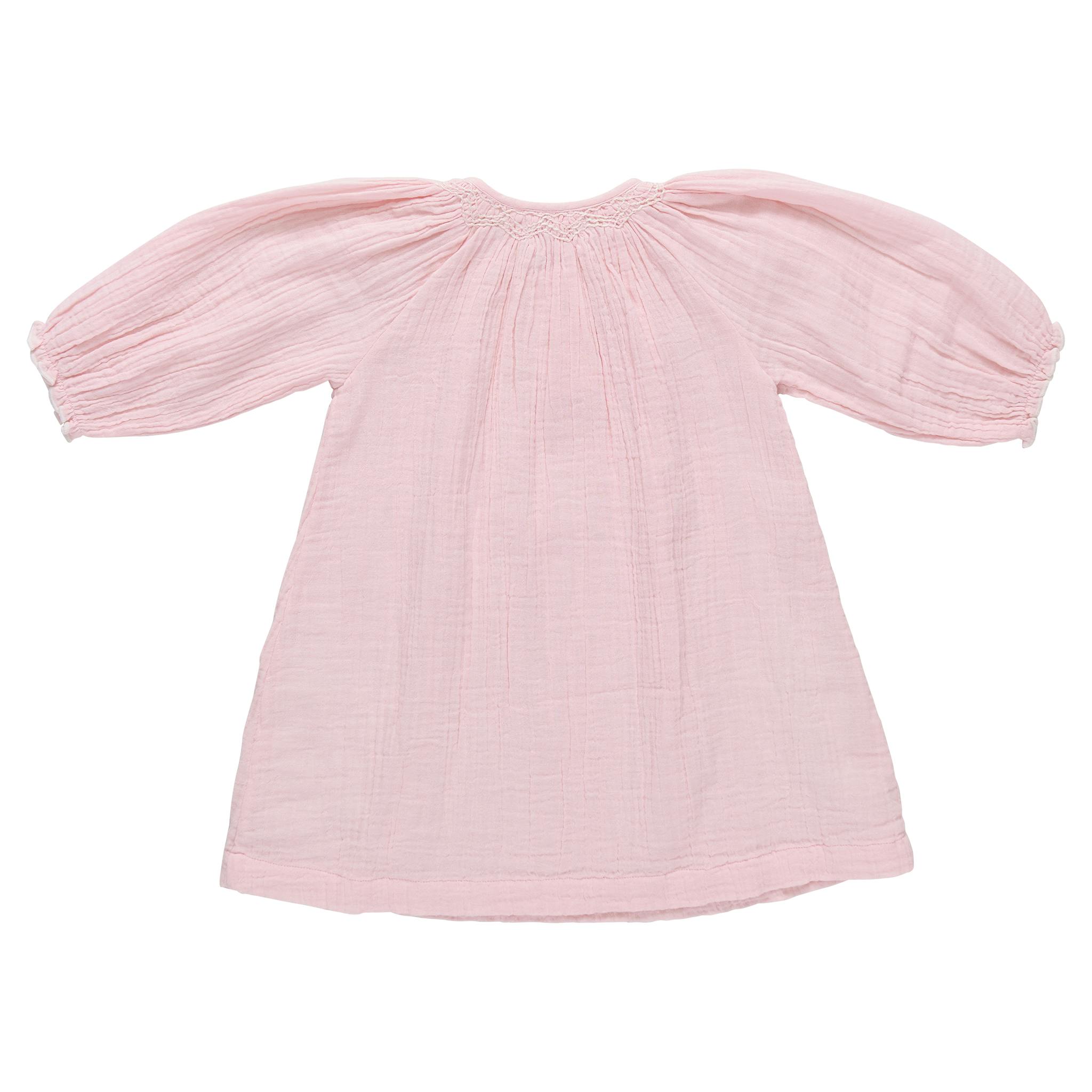 Girls Ava Dress - Pink White Embroidery