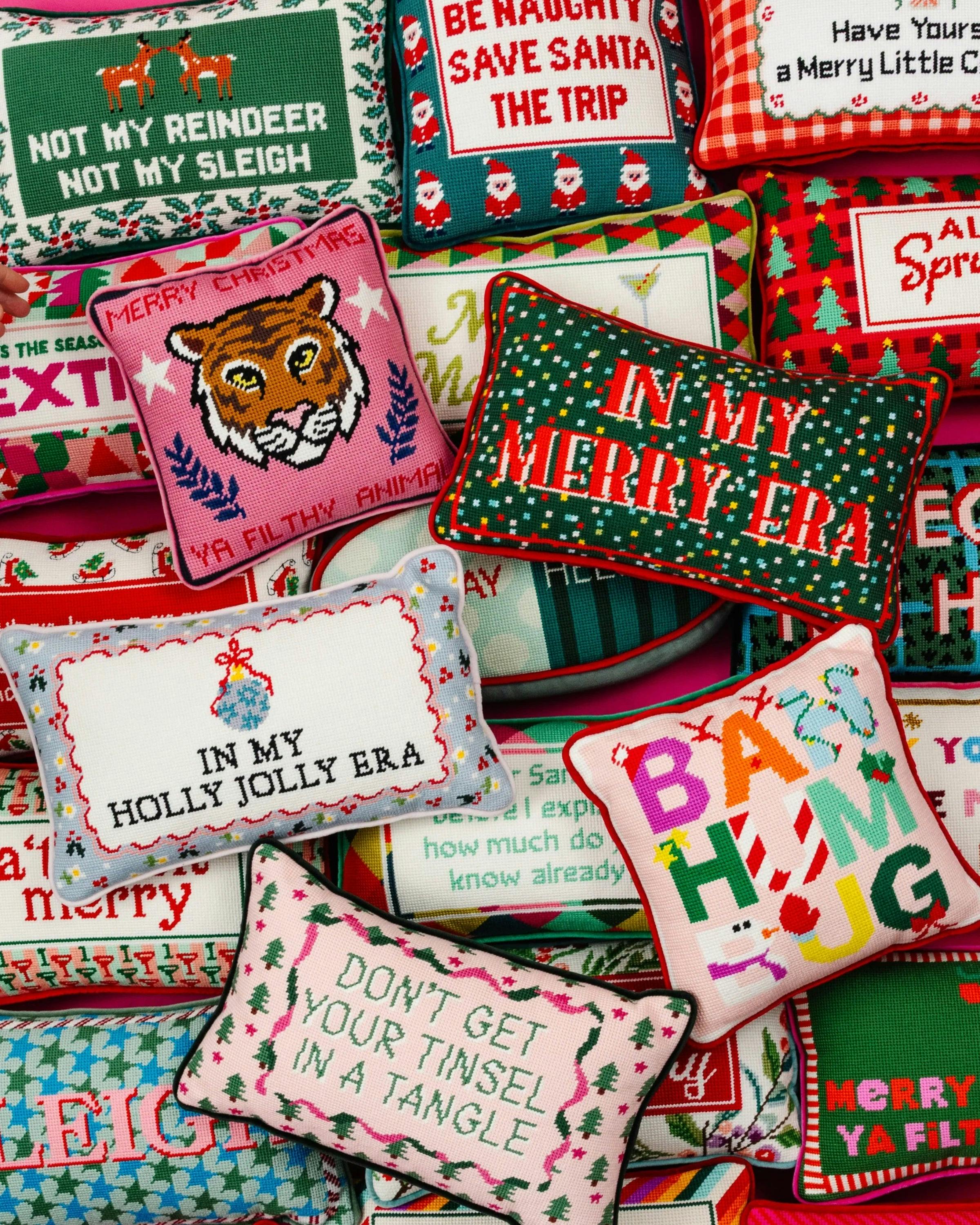 Merry Era Needlepoint Pillow