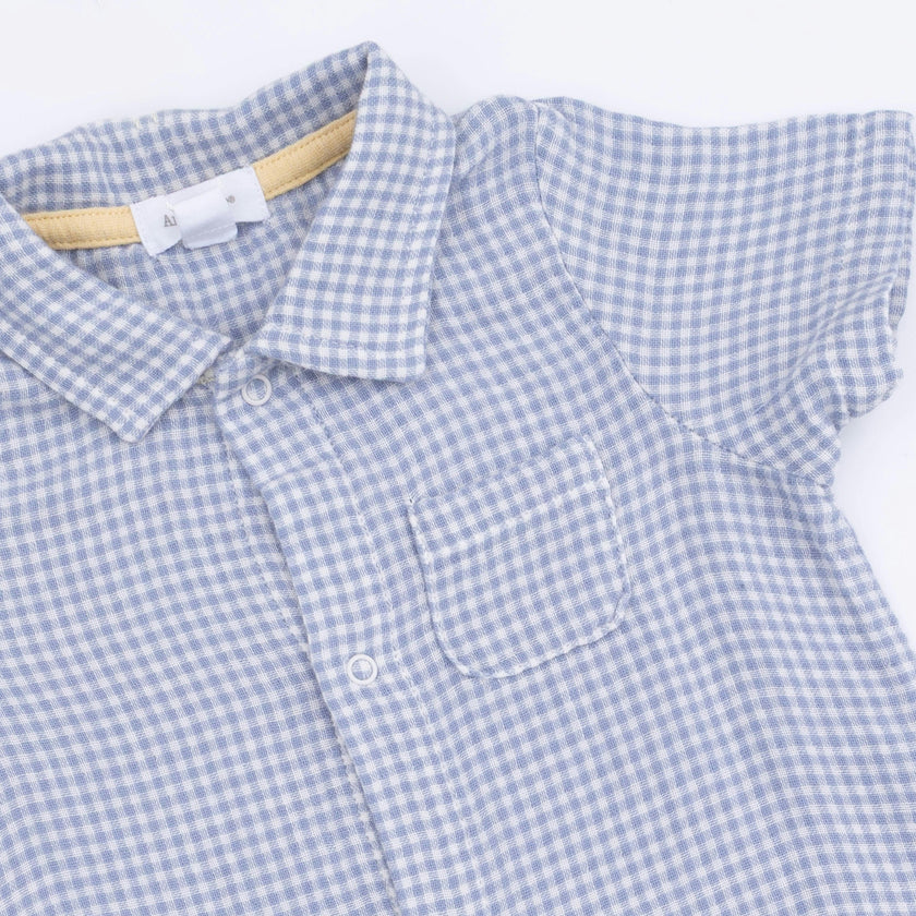 Micro Gingham Blue Blizzard - Polo Shortie