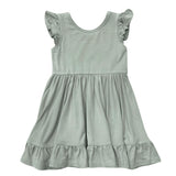 Girls Sleeveless Twirl Dress in Aqua Grey