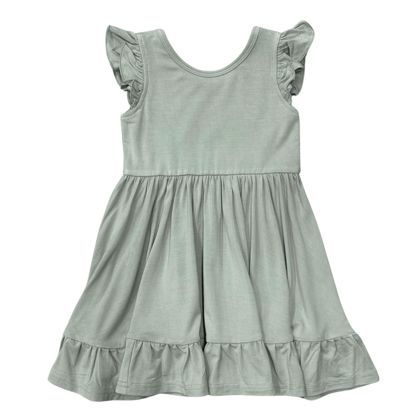 Girls Sleeveless Twirl Dress in Aqua Grey