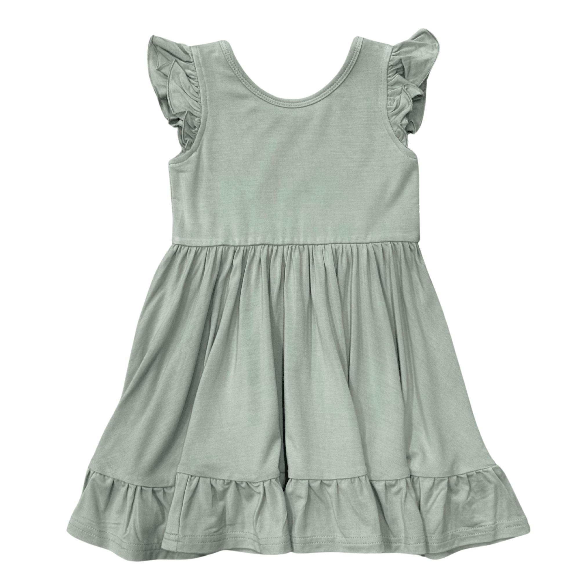 Girls Sleeveless Twirl Dress in Aqua Grey