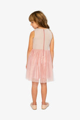 Bi-Material Sleeveless Dress Pink Houndstooth