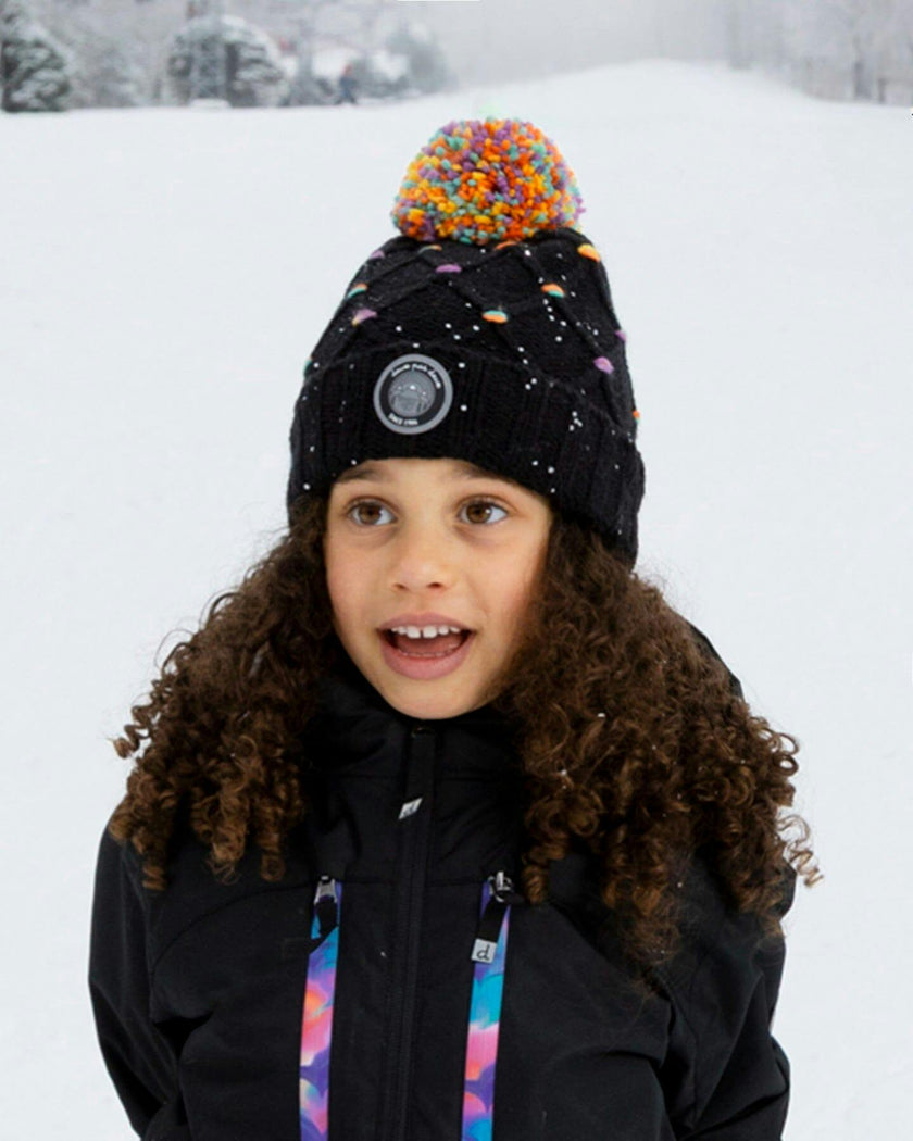 Lined Knit Pompom Hat with Little Sequins