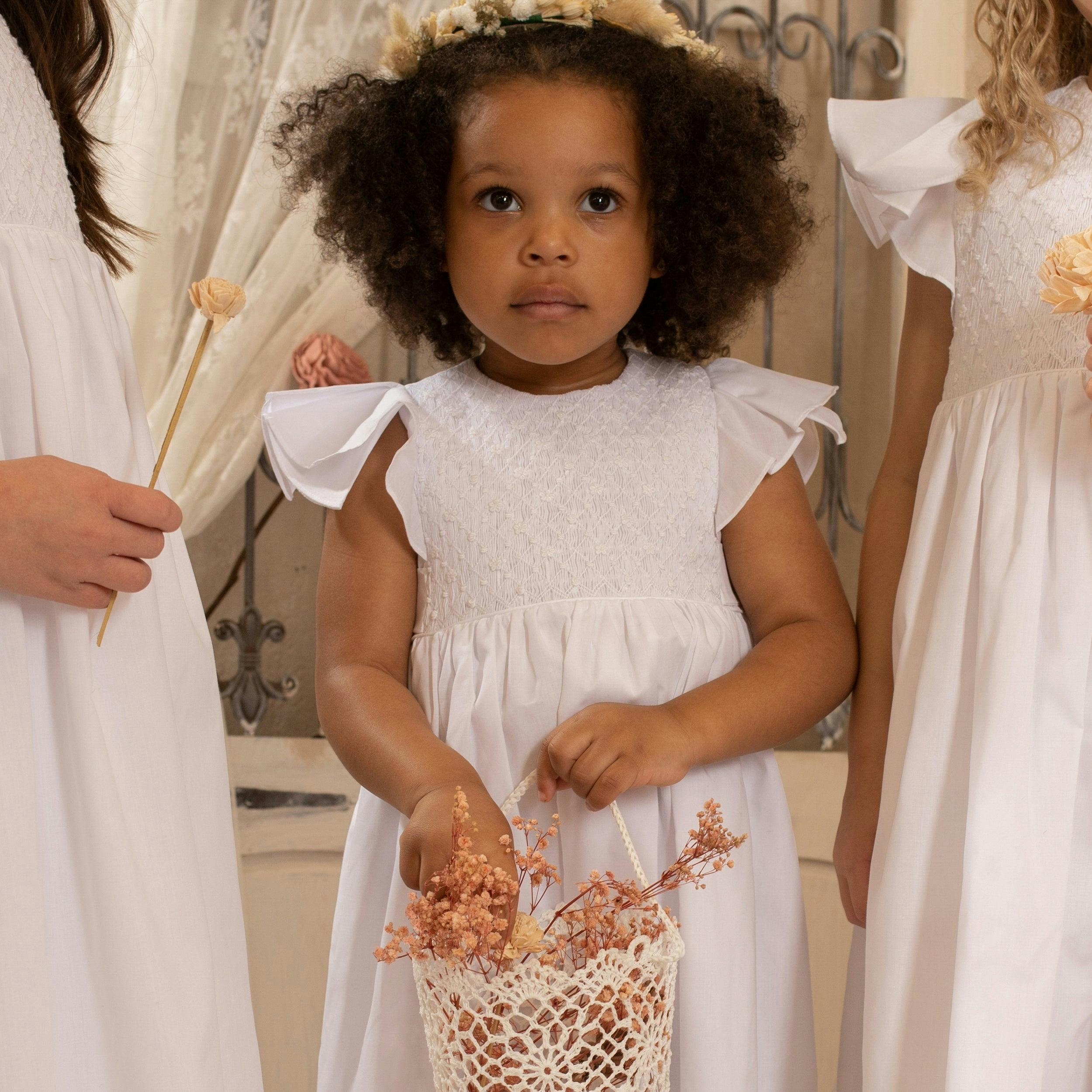 White Elegant Smocked Wedding Dress