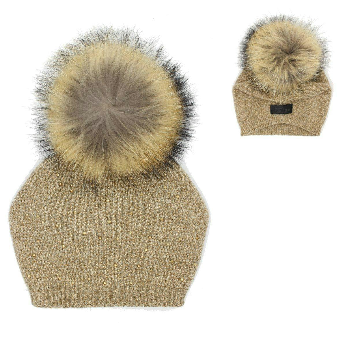 Knit Wool Faux Fur Pom Pom Hat
