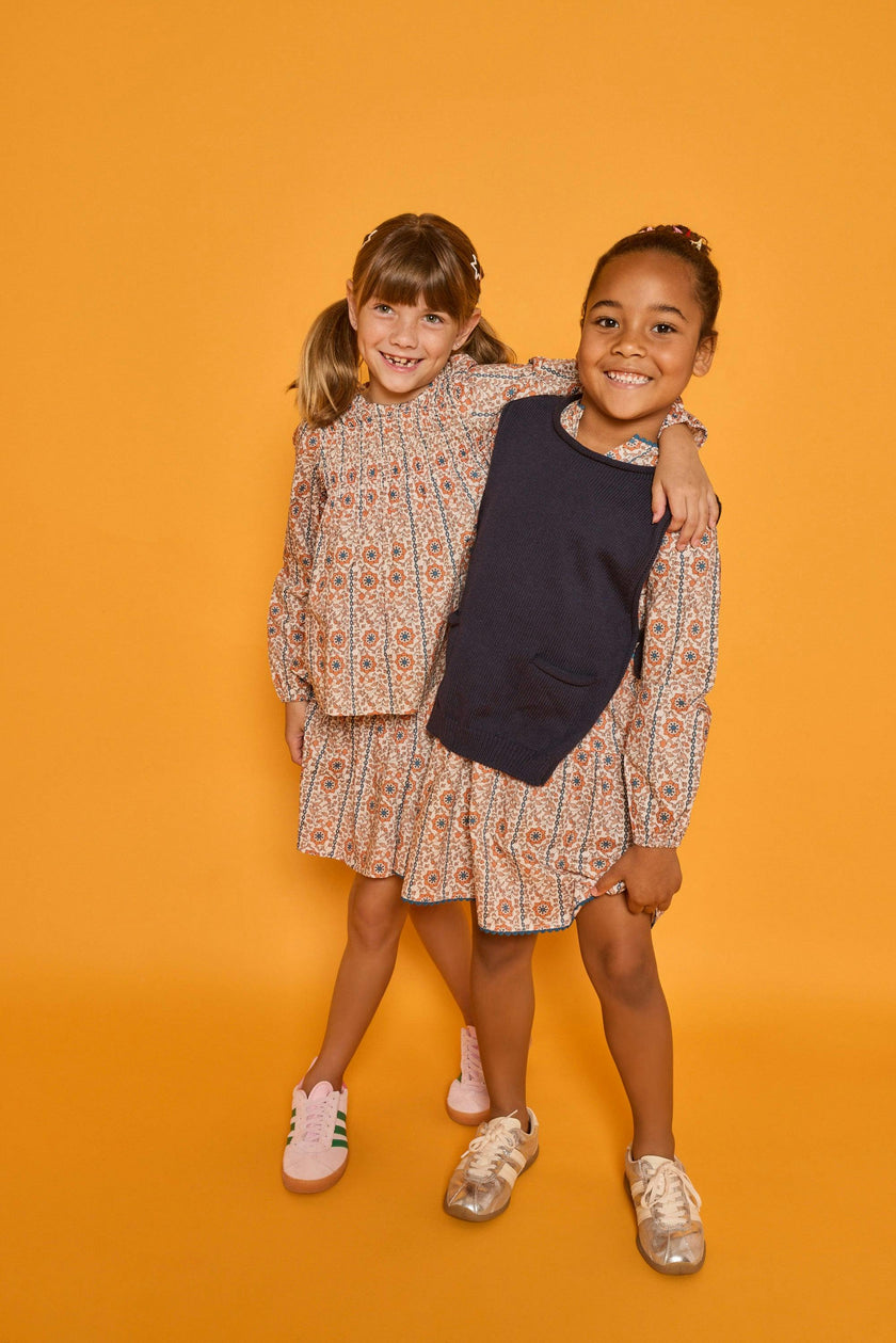 Shirred Circle Skirt - Verbier Vines Orange