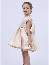 Champagne Altura Satin Bow Occasion Dress