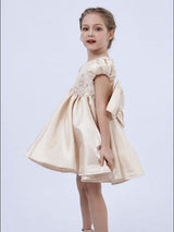 Champagne Altura Satin Bow Occasion Dress