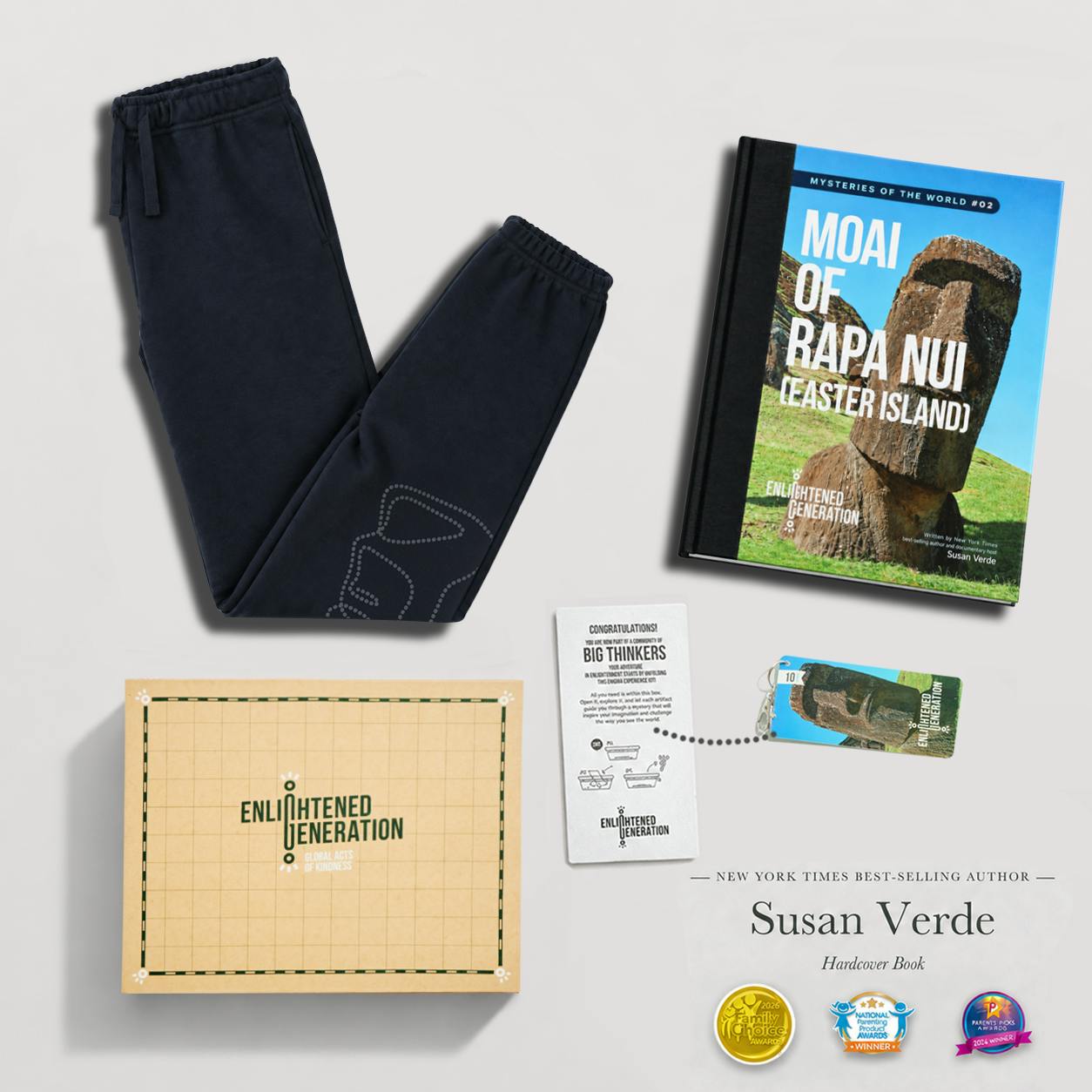 Moai Gift Box with Mystery Dot Kids French Terry Sweatpants, Book, and Activities