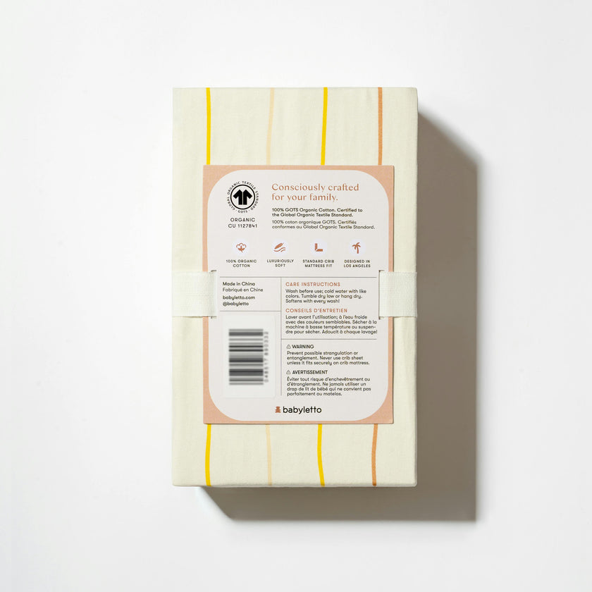 Crib Sheet in GOTS Certified Organic Brushed Cotton in Ivory with Warm Multi-Color Stripes