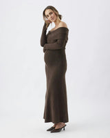 Tyla Off Shoulder Knit Dress  Chocolate