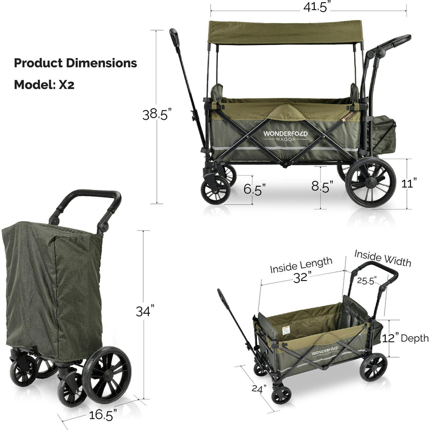 Pull & Push Double Stroller Wagon 2 Seater with Magnetic Seatbelt Buckles