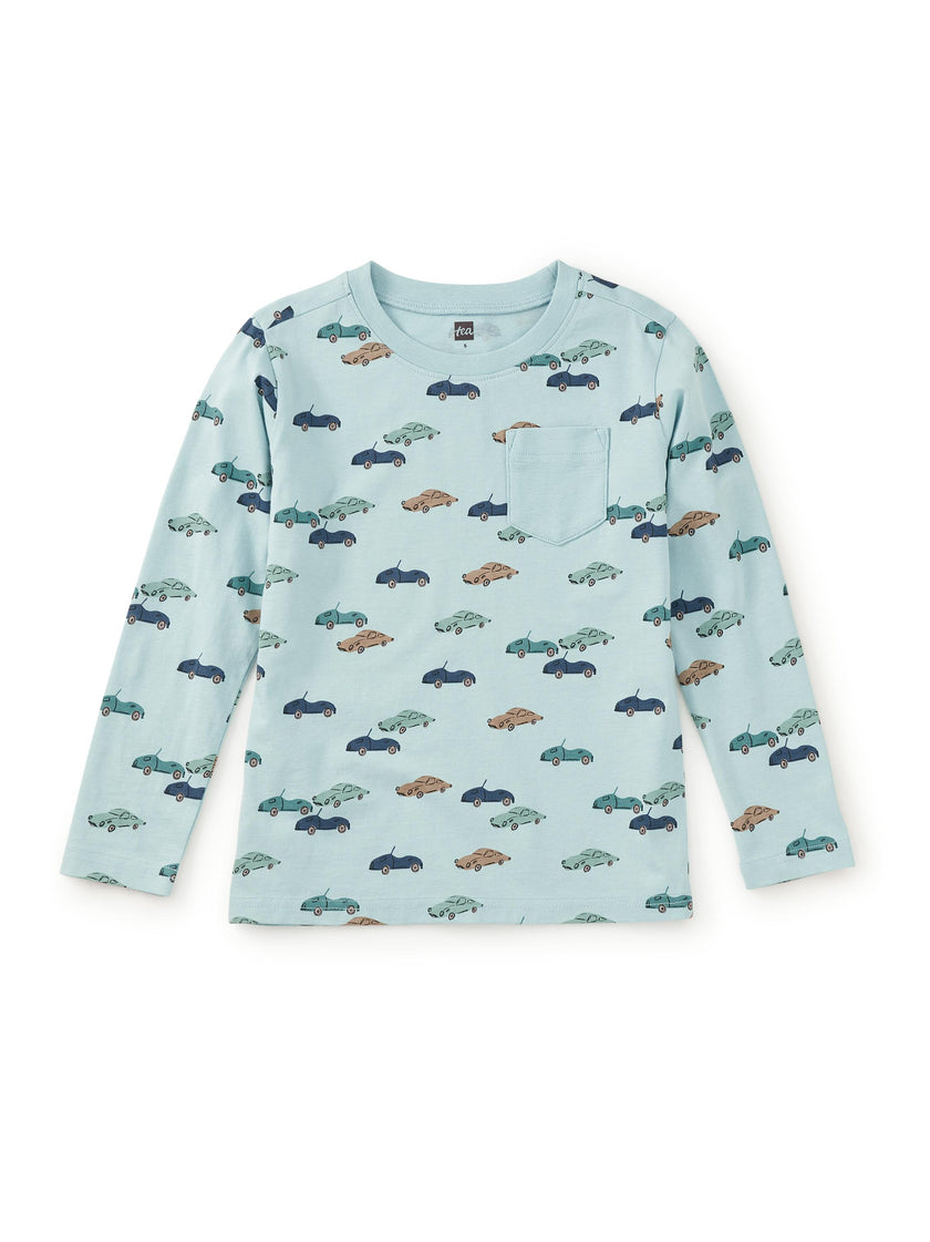 Long Sleeve Printed Pocket Tee, Mini Cars