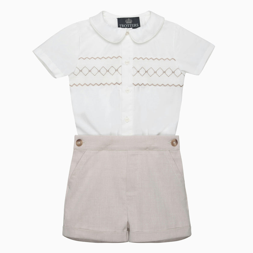The Rupert Smocked Set in Oatmeal