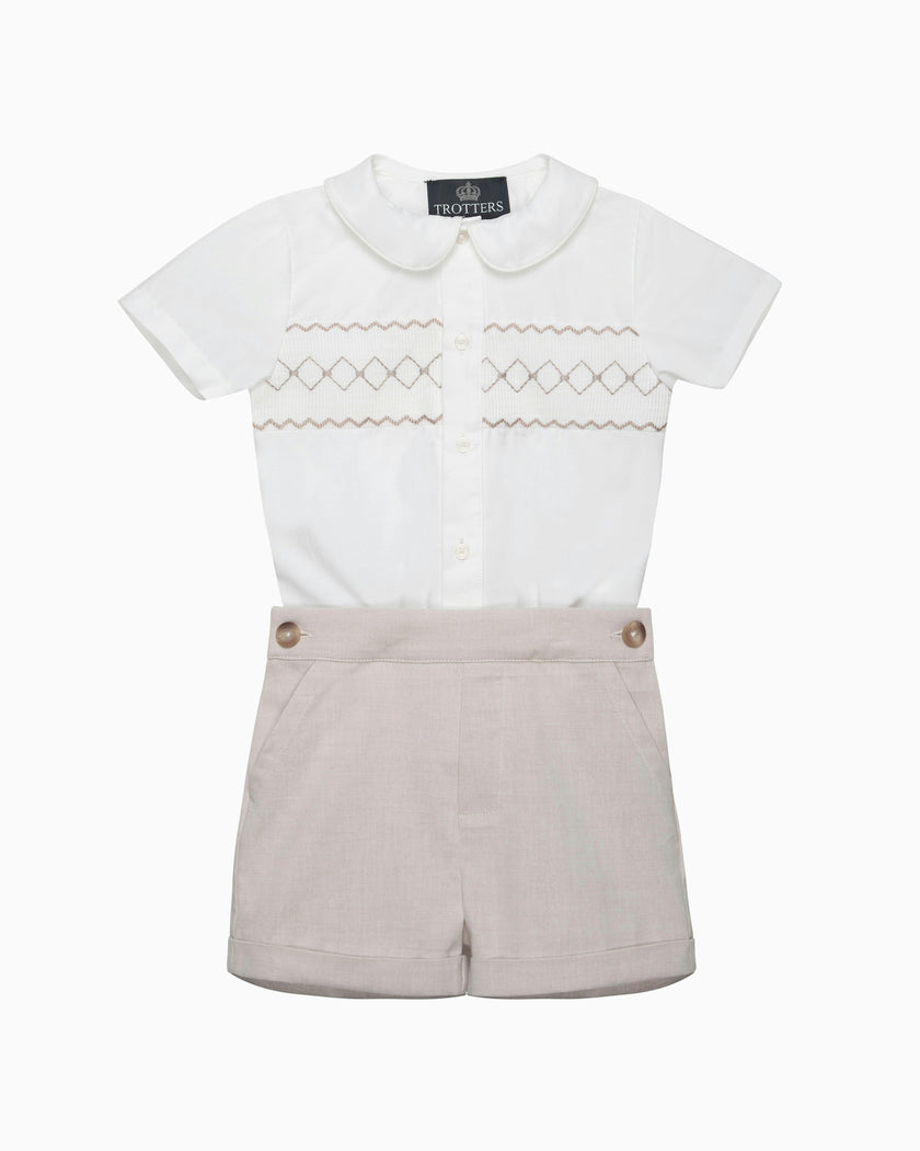 The Rupert Smocked Set in Oatmeal