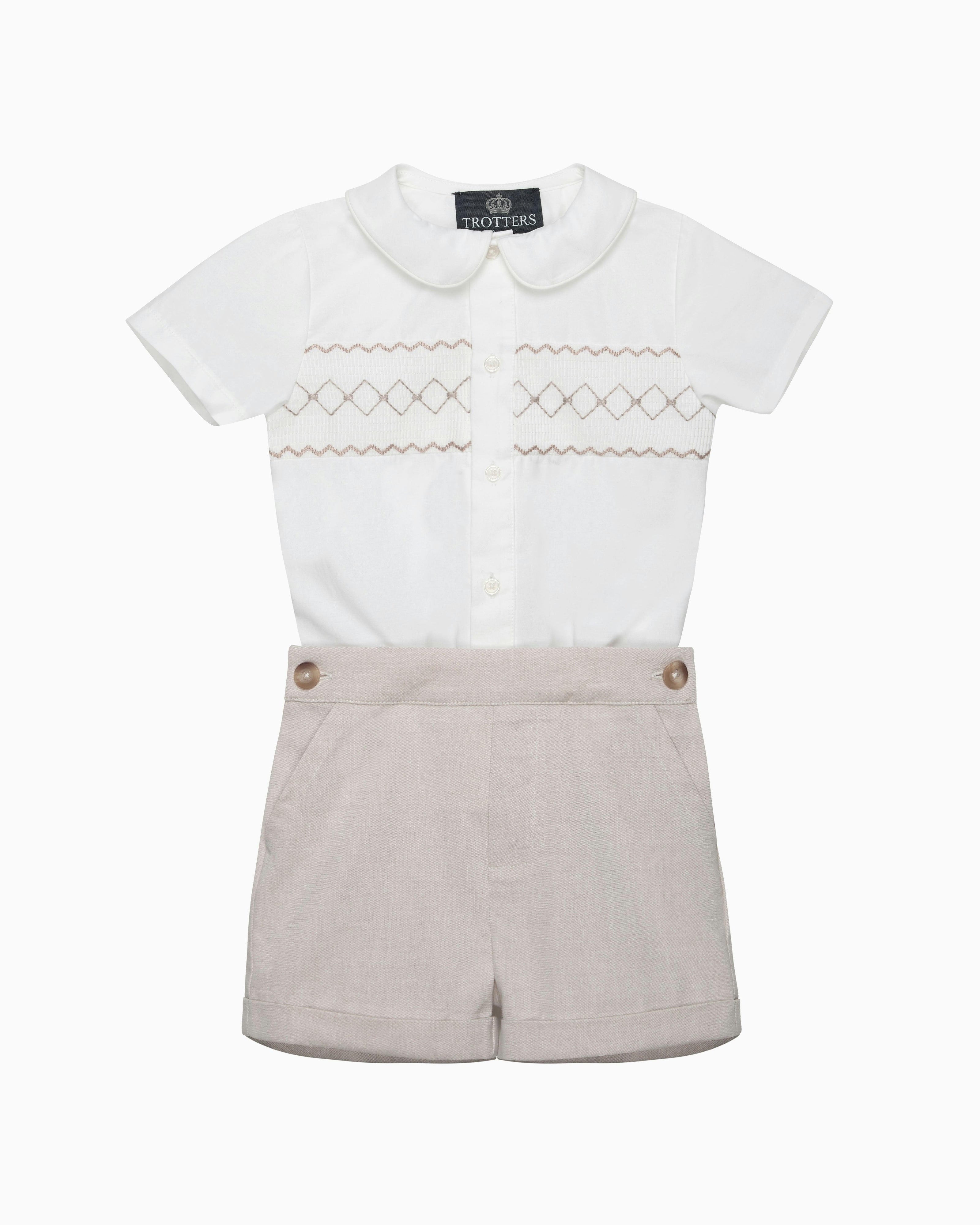 The Rupert Smocked Set in Oatmeal
