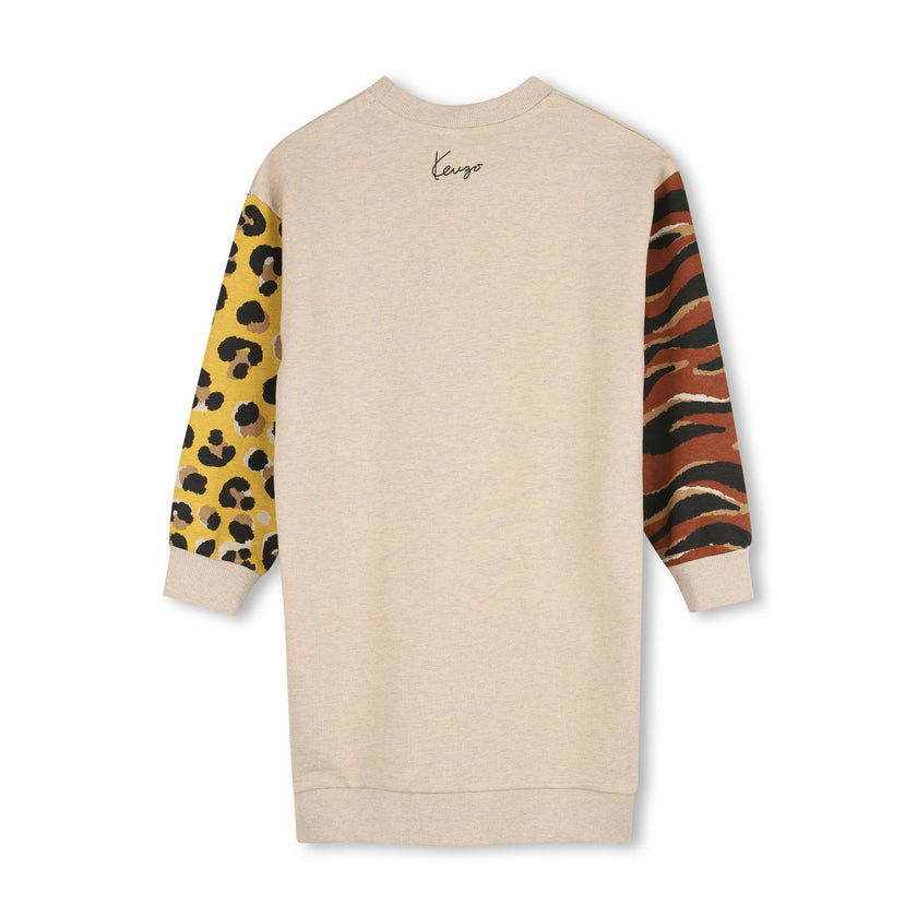 Beige Animal Print Sweatshirt Dress